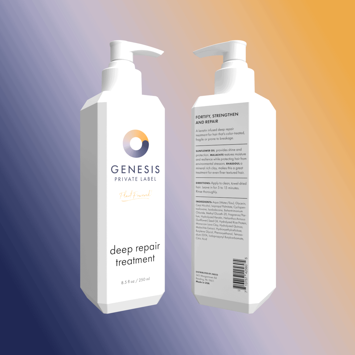 bottle of genesis private label hair repair treatment