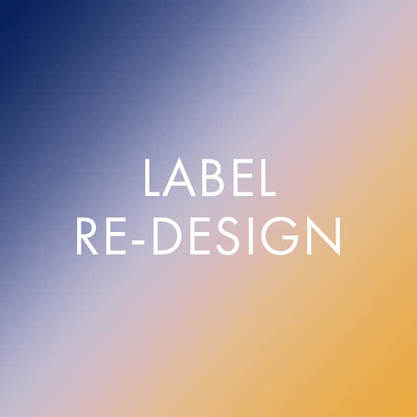 Colorful graphic that says "Label Re-Design."
